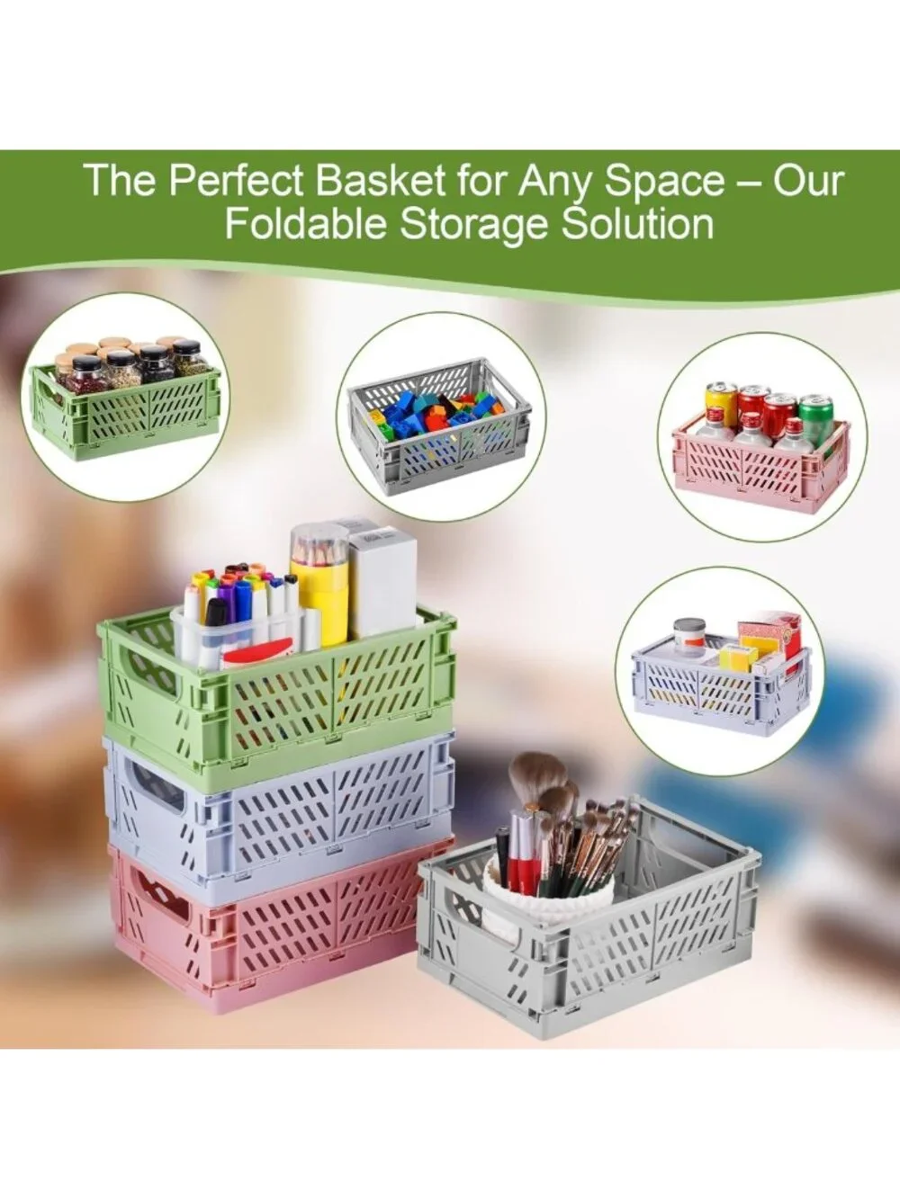 4-Pack Collapsible Pastel Storage Baskets - Mini Organizing Bins for Home
